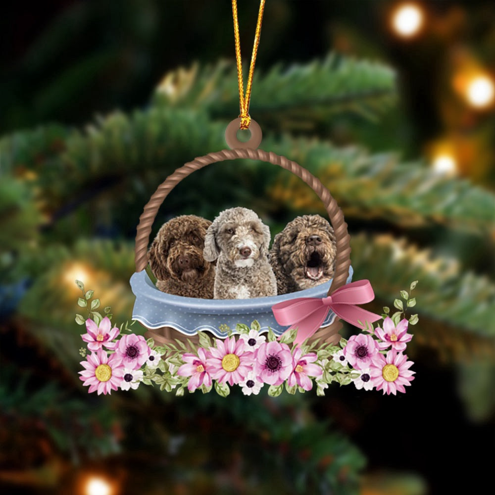 Dog Christmas Ornament, Spanish Water Dog Dogs In The Basket Ornament, Pet Christmas Ornaments
