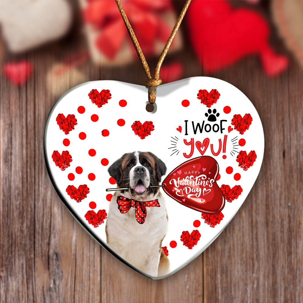 Dog Christmas Ornament, St Bernard Happy Valentine's Day Ornament, Pet Christmas Ornaments