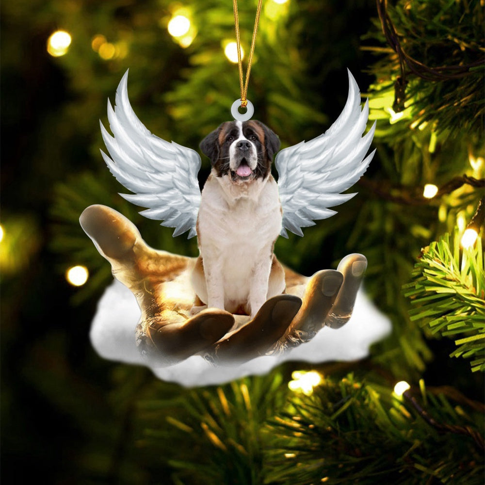 Dog Christmas Ornament, St Bernard On The Hands Of Jesus Ornament, Pet Christmas Ornaments