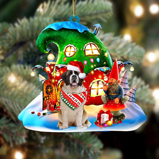 Dog Christmas Ornament, St Bernard With Rudolph's House Christmas Ornament, Pet Christmas Ornaments