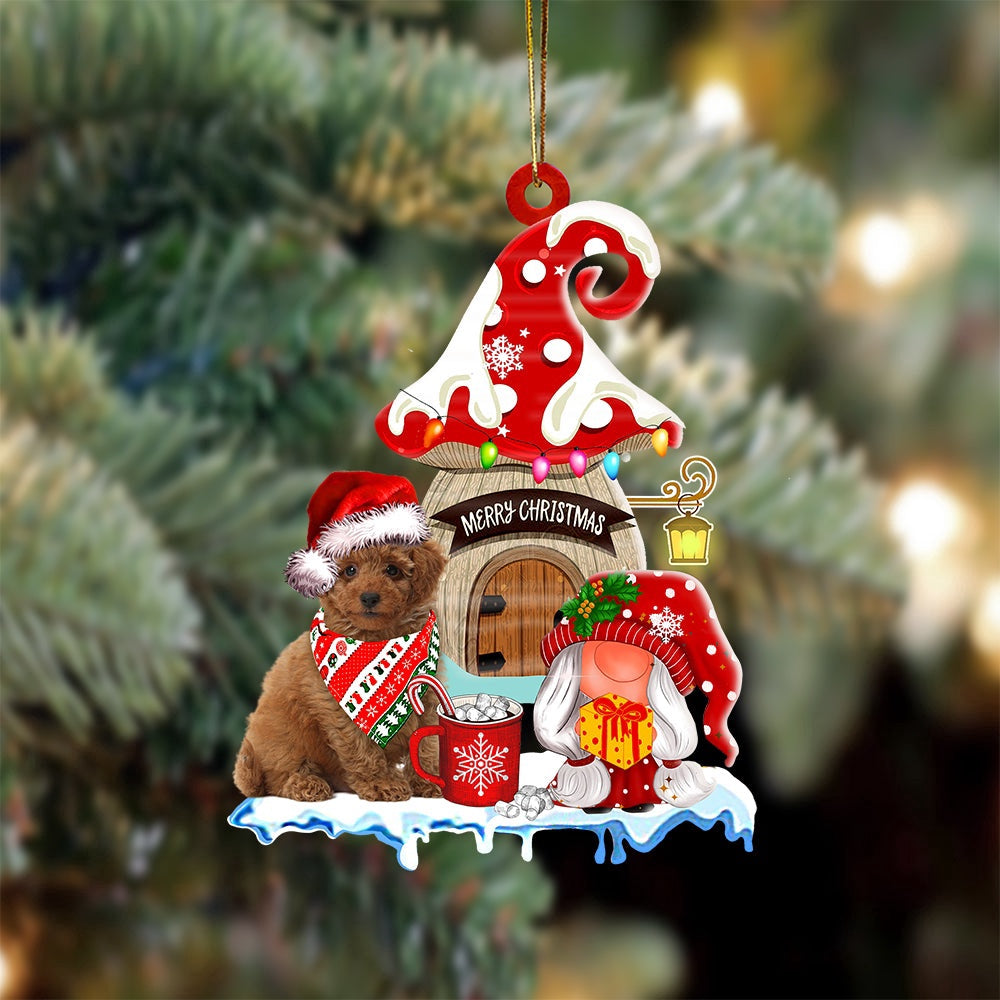 Dog Christmas Ornament, Toy Poodle With Mushroom House Christmas Ornament, Pet Christmas Ornaments