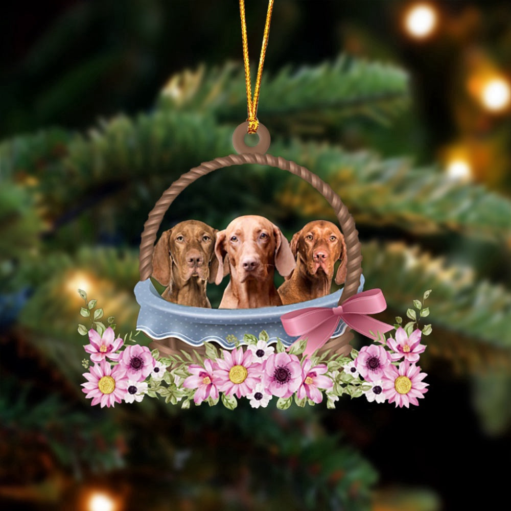 Dog Christmas Ornament, Vizsla Dogs In The Basket Ornament, Pet Christmas Ornaments