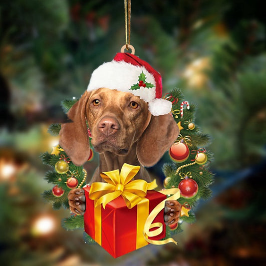 Dog Christmas Ornament, Vizsla Dogs give gifts Hanging Ornament, Pet Christmas Ornaments