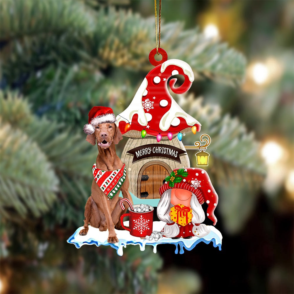 Dog Christmas Ornament, Vizsla With Mushroom House Christmas Ornament, Pet Christmas Ornaments