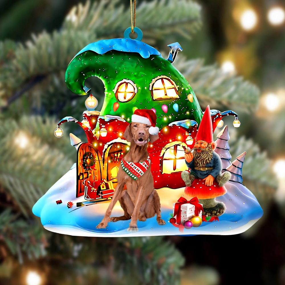 Dog Christmas Ornament, Vizsla With Rudolph's House Christmas Ornament, Pet Christmas Ornaments