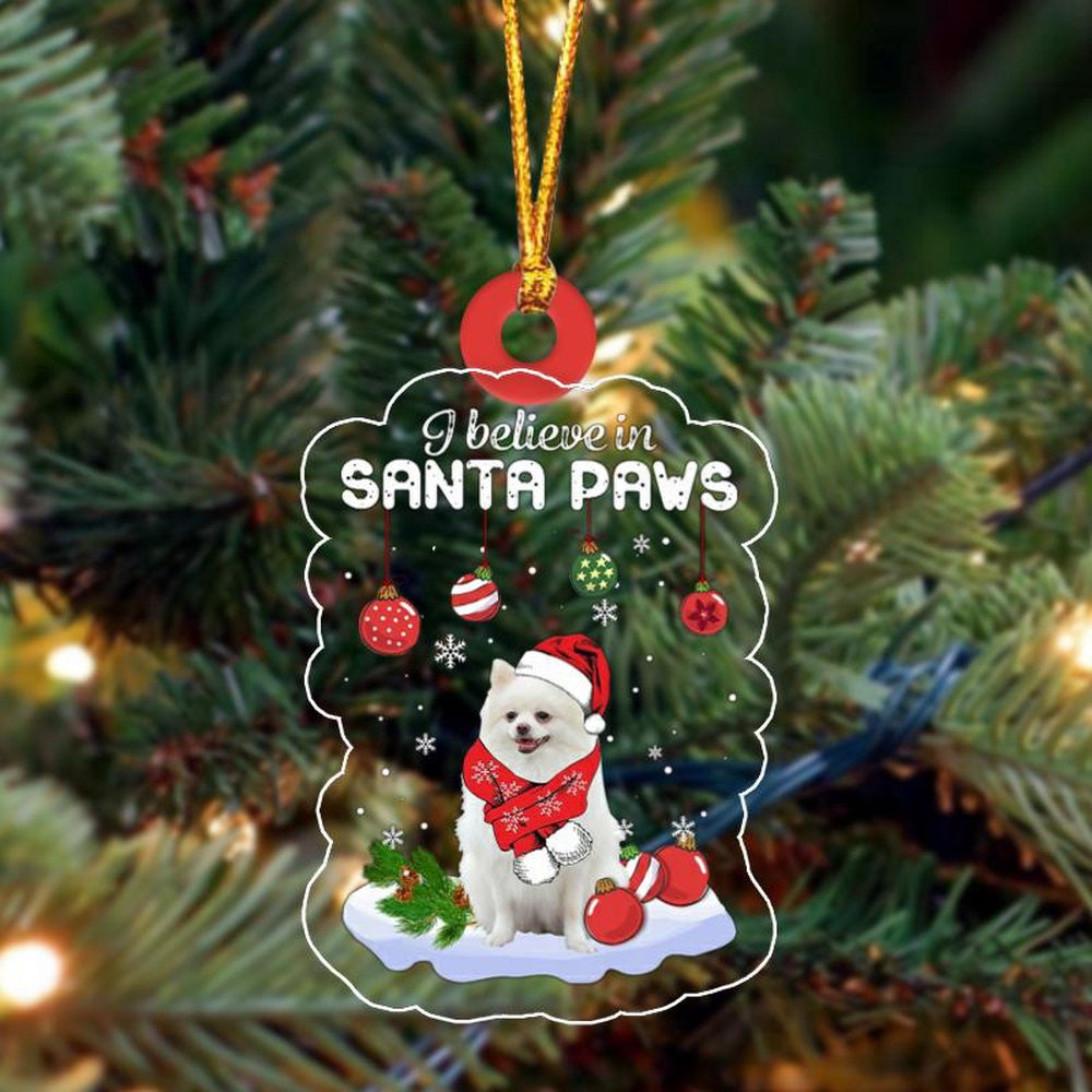 Dog Christmas Ornament, WHITE Pomeranian Christmas Ornament, Pet Christmas Ornaments