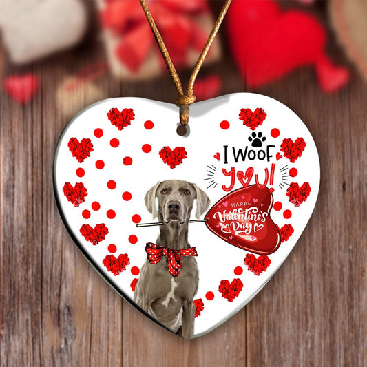 Dog Christmas Ornament, Weimaraner Happy Valentine's Day Ornament, Pet Christmas Ornaments