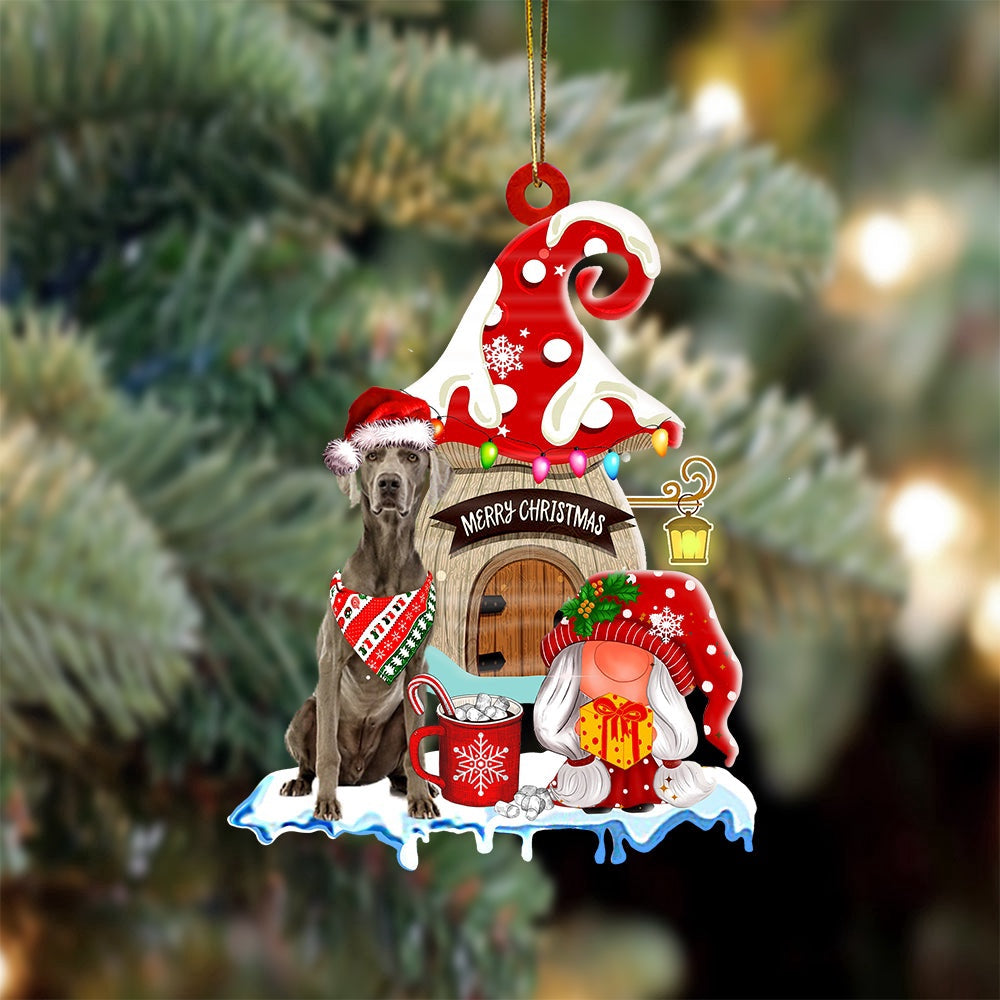 Dog Christmas Ornament, Weimaraner With Mushroom House Christmas Ornament, Pet Christmas Ornaments