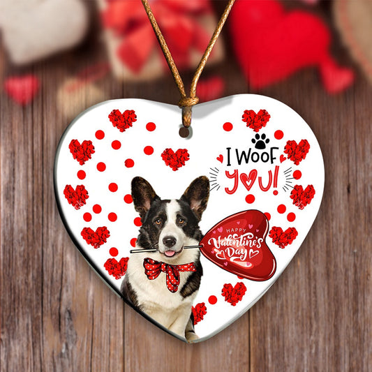 Dog Christmas Ornament, Welsh Corgi Happy Valentine's Day Ornament, Pet Christmas Ornaments