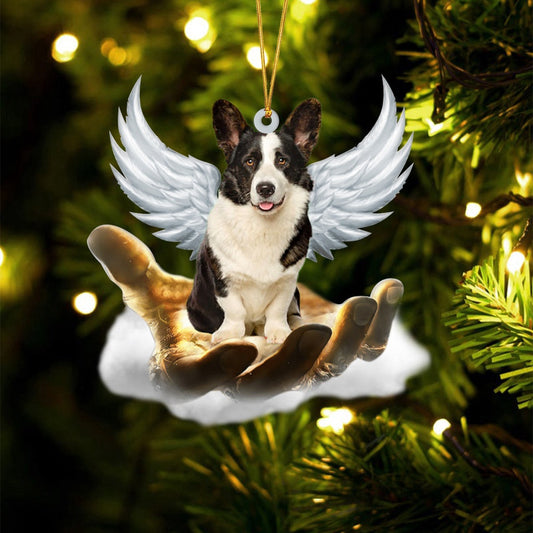 Dog Christmas Ornament, Welsh Corgi On The Hands Of Jesus Ornament, Pet Christmas Ornaments