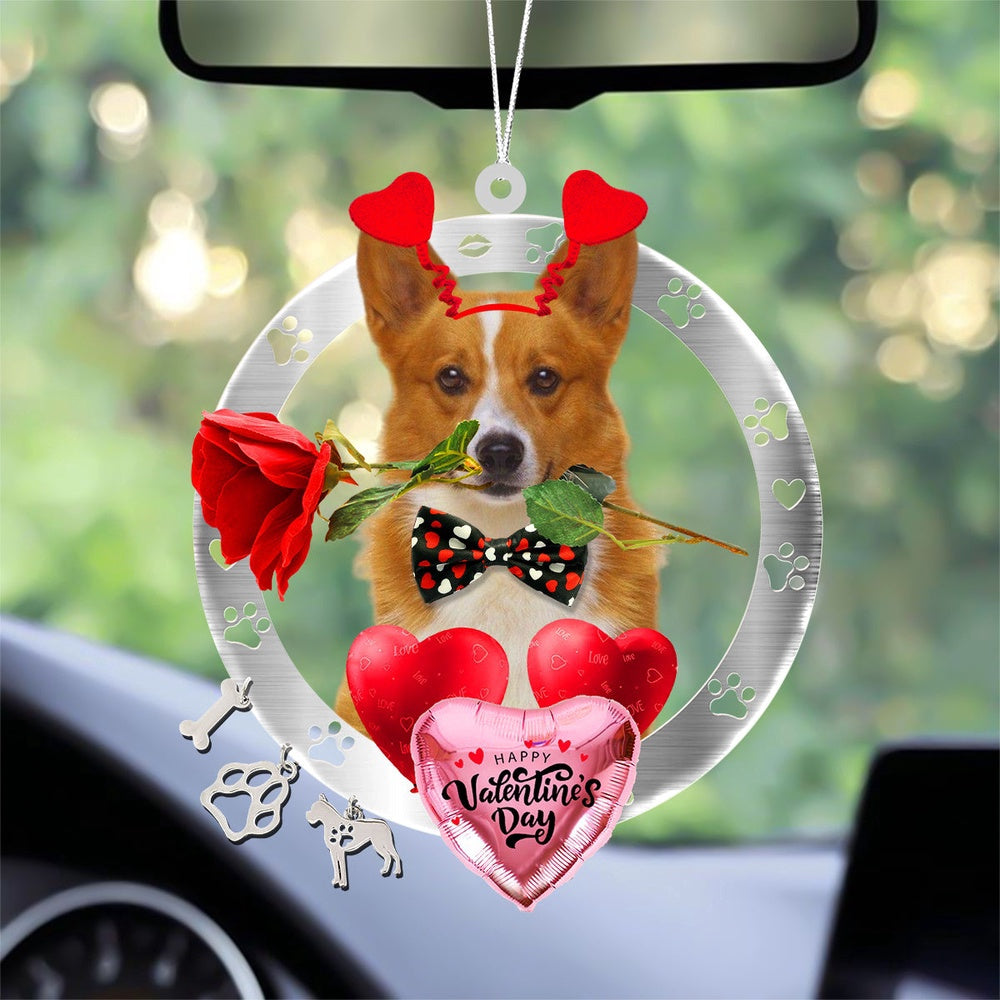 Dog Christmas Ornament, Welsh Corgi With Rose & Heart Balloon Ornament, Pet Christmas Ornaments