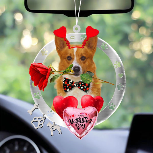 Dog Christmas Ornament, Welsh Corgi With Rose & Heart Balloon Ornament, Pet Christmas Ornaments