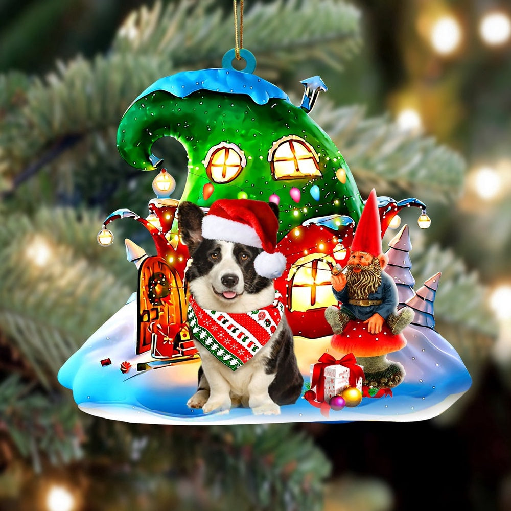 Dog Christmas Ornament, Welsh Corgi With Rudolph's House Christmas Ornament, Pet Christmas Ornaments