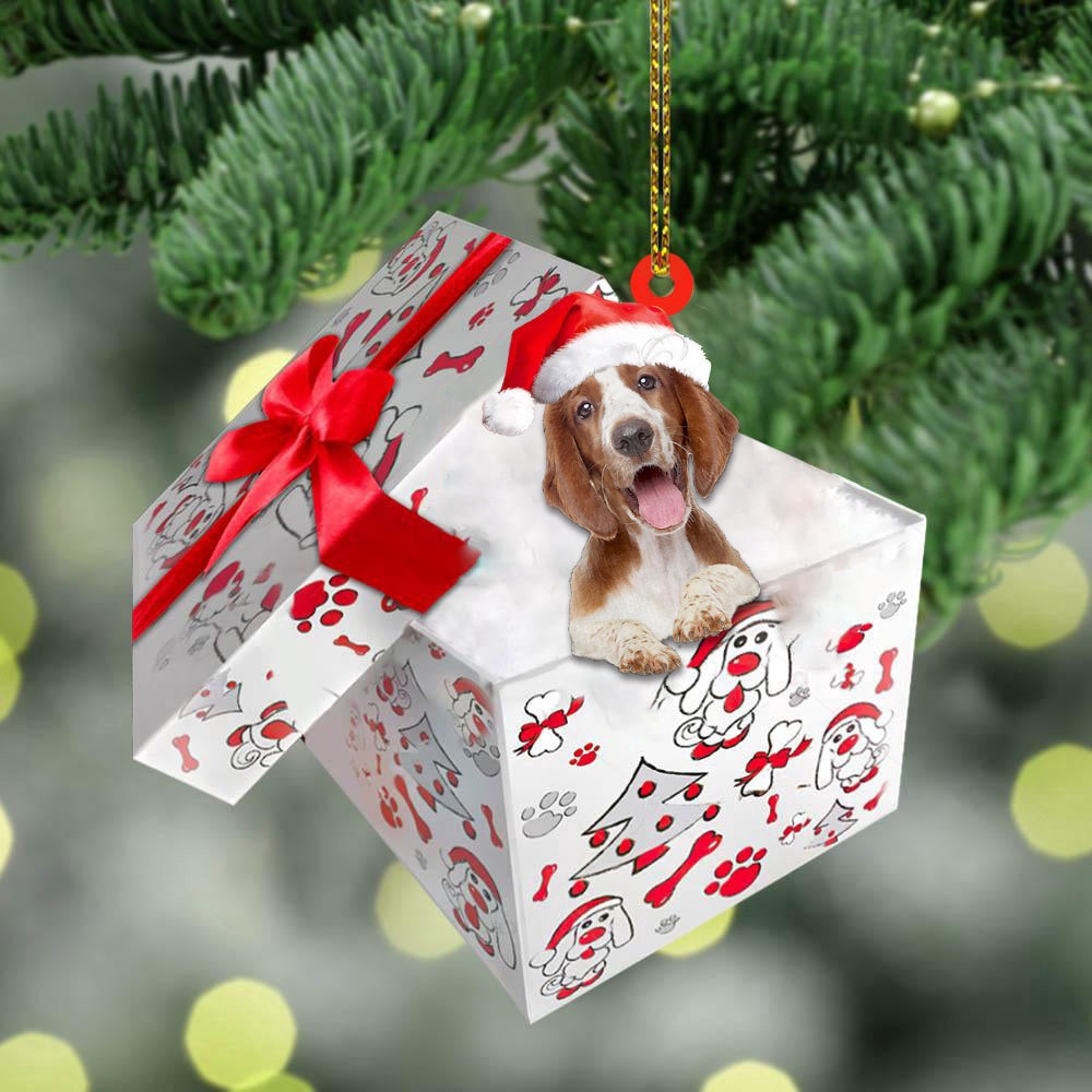 Dog Christmas Ornament, Welsh Springer Spaniel In Gift Box Christmas Ornament, Pet Christmas Ornaments