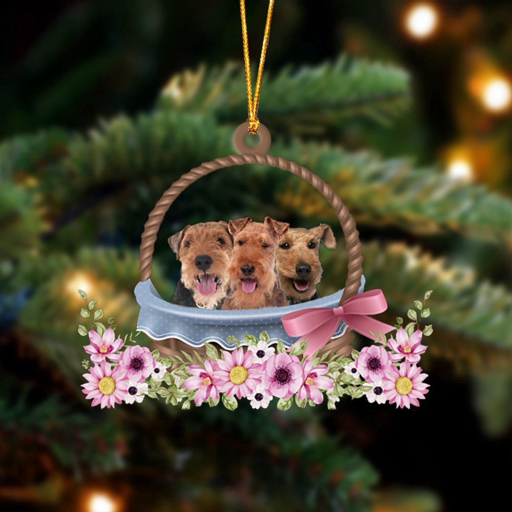 Dog Christmas Ornament, Welsh Terrier Dogs In The Basket Ornament, Pet Christmas Ornaments
