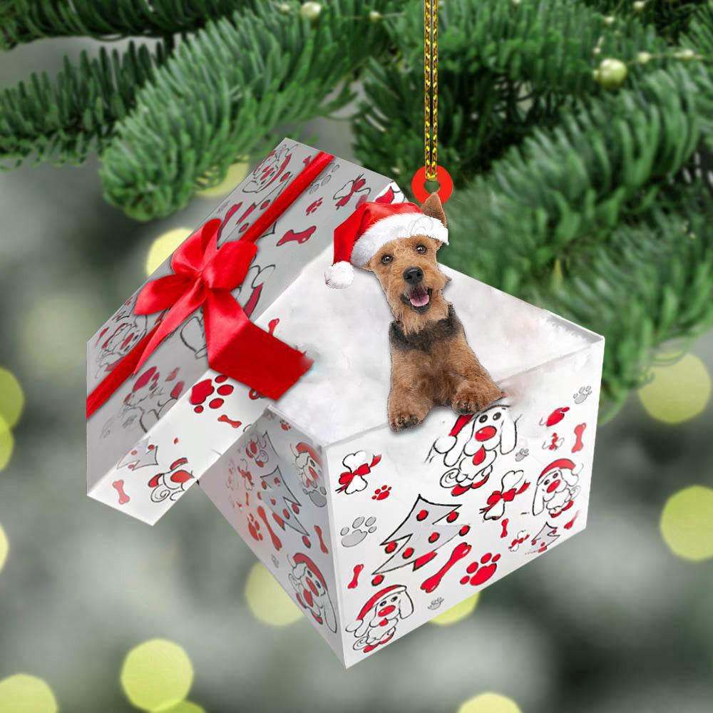Dog Christmas Ornament, Welsh Terrier In Gift Box Christmas Ornament, Pet Christmas Ornaments