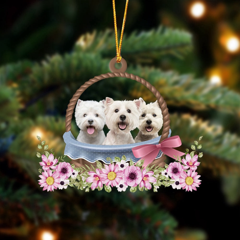 Dog Christmas Ornament, West Highland White Terrier Dogs In The Basket Ornament, Pet Christmas Ornaments