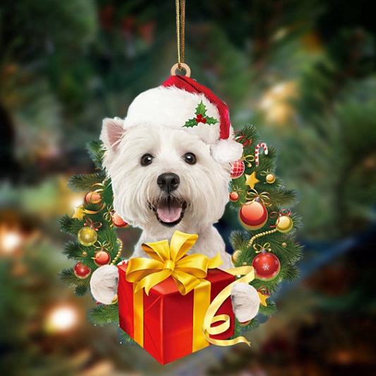 Dog Christmas Ornament, West Highland White Terrier Dogs give gifts Hanging Ornament, Pet Christmas Ornaments