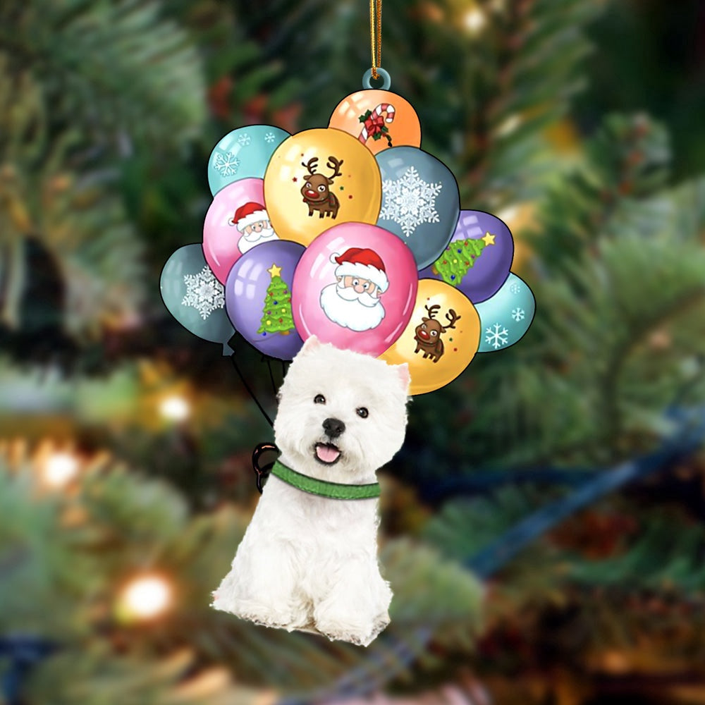 Dog Christmas Ornament, West Highland White Terrier With Balloons Christmas Ornament, Pet Christmas Ornaments