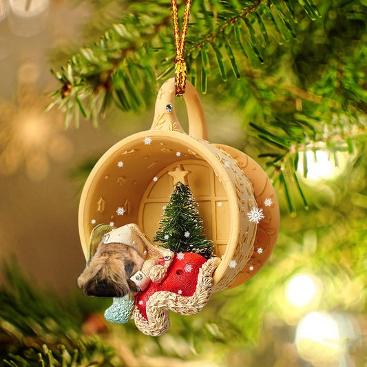 Dog Christmas Ornament, Wheaten Terrier Sleeping In A Cup Christmas Ornament, Pet Christmas Ornaments