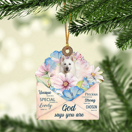 Dog Christmas Ornament, White German Shepherd God Says You Ornament, Pet Christmas Ornaments