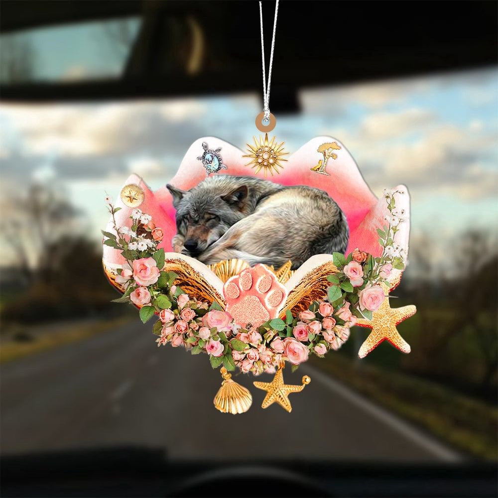 Dog Christmas Ornament, Wolf Sleeping In The Seashell Ornament, Pet Christmas Ornaments