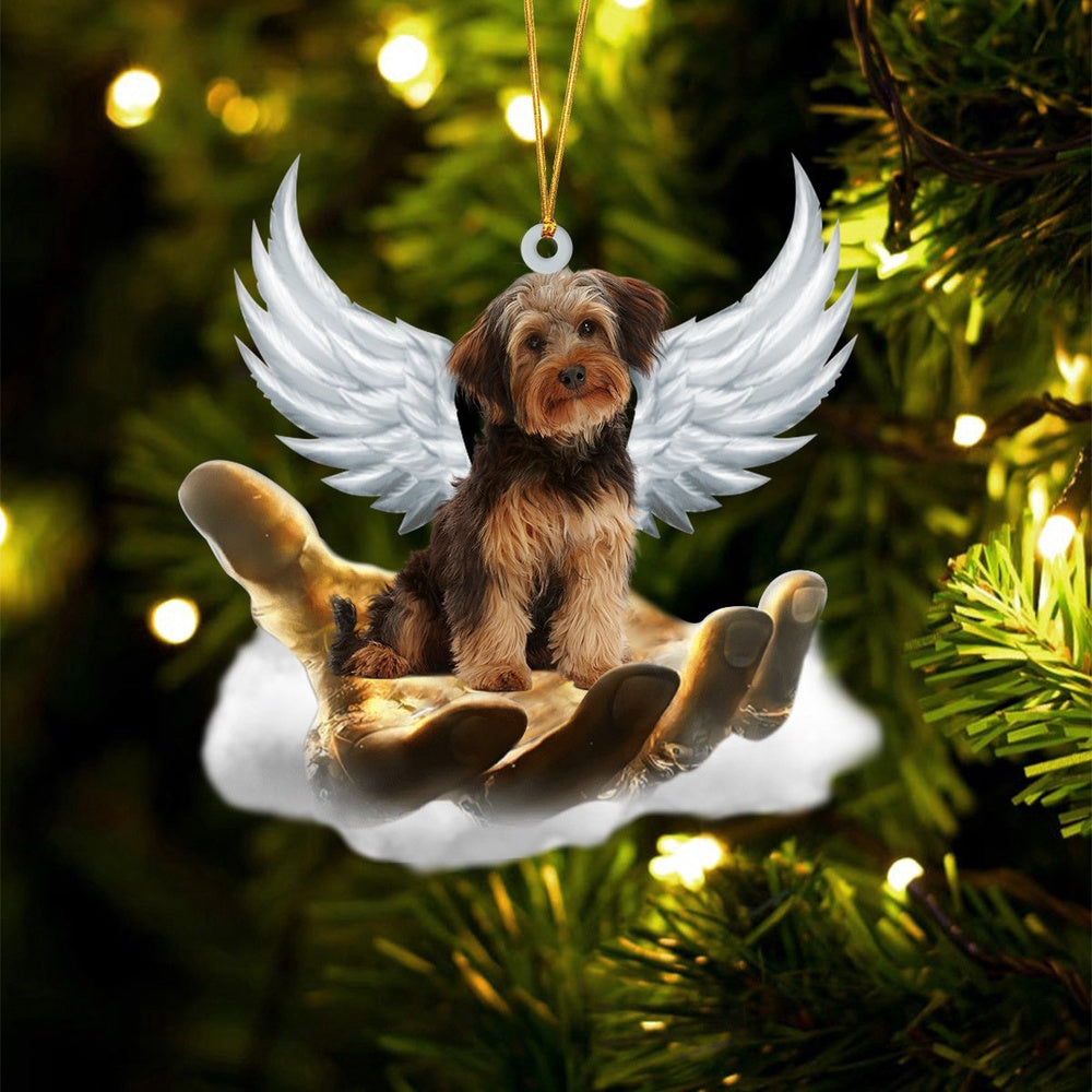 Dog Christmas Ornament, Yorkiepoo On The Hands Of Jesus Ornament, Pet Christmas Ornaments
