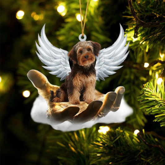 Dog Christmas Ornament, Yorkiepoo On The Hands Of Jesus Ornament, Pet Christmas Ornaments