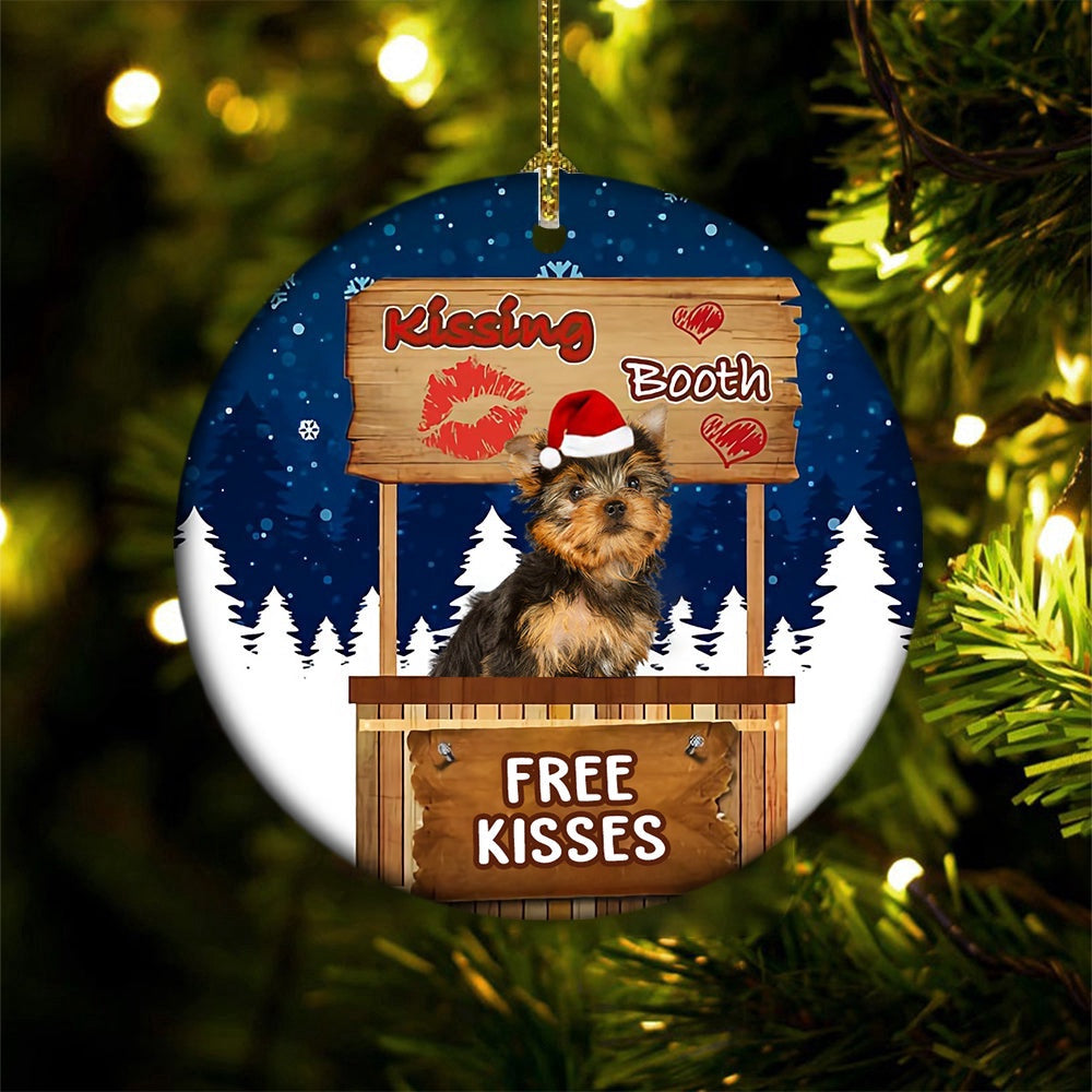 Dog Christmas Ornament, Yorkshire Terrier Kissing Booth Christmas Ornament, Pet Christmas Ornaments