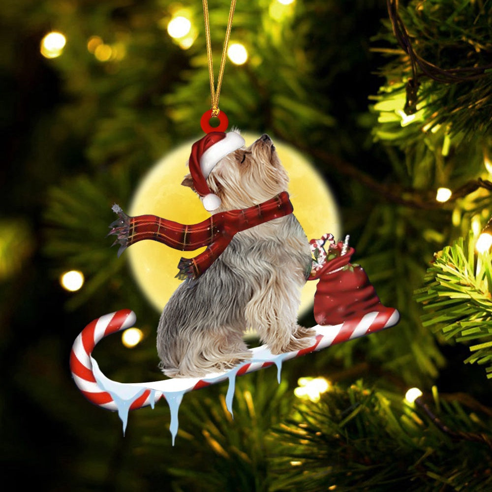 Dog Christmas Ornament, Yorkshire Terrier On The Candy Cane Christmas Ornament, Pet Christmas Ornaments
