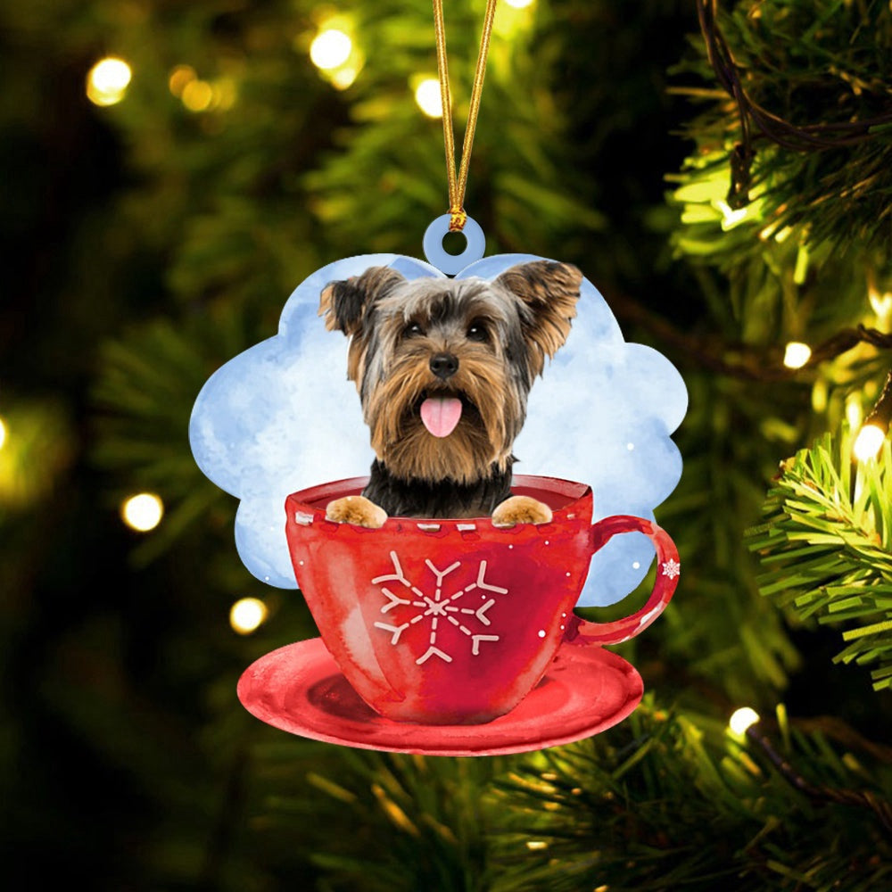 Dog Christmas Ornament, Yorkshire Terrier On The Cup Christmas Ornament, Pet Christmas Ornaments