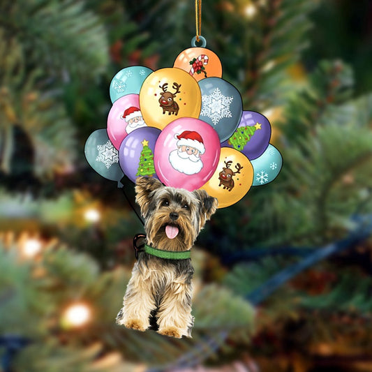 Dog Christmas Ornament, Yorkshire Terrier With Balloons Christmas Ornament, Pet Christmas Ornaments