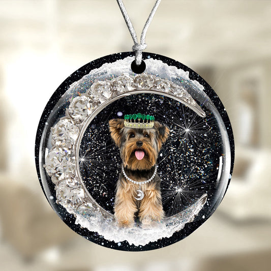 Dog Christmas Ornament, Yorkshire Terrier With Crown Diamond Ornament, Pet Christmas Ornaments