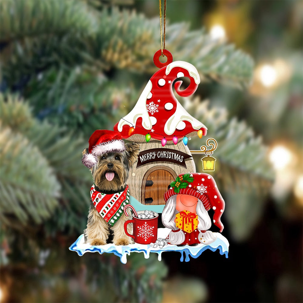 Dog Christmas Ornament, Yorkshire Terrier With Mushroom House Christmas Ornament, Pet Christmas Ornaments