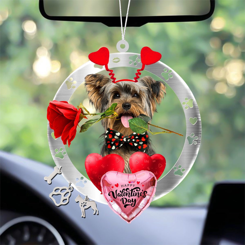 Dog Christmas Ornament, Yorkshire Terrier With Rose & Heart Balloon Ornament, Pet Christmas Ornaments