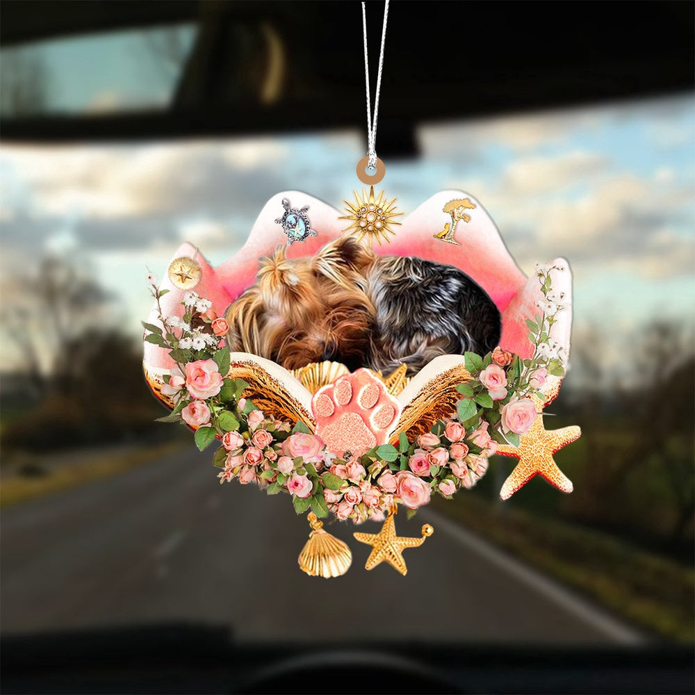 Dog Christmas Ornament, Yorkshire terrier Sleeping In The Seashell Ornament, Pet Christmas Ornaments