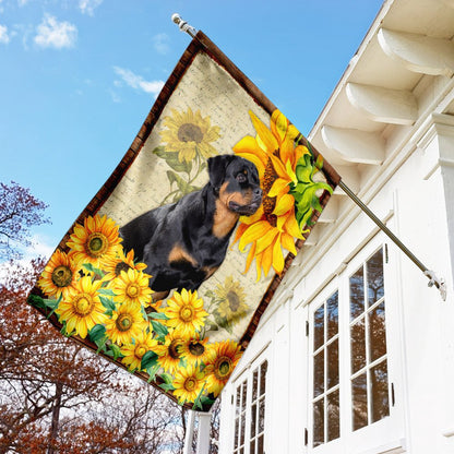 Dog Garden Flags, Adorable Rottweiler Flag, Rottweiler Dog With Sunflower Flag, Dog Flags For House, Dog Owner Gift