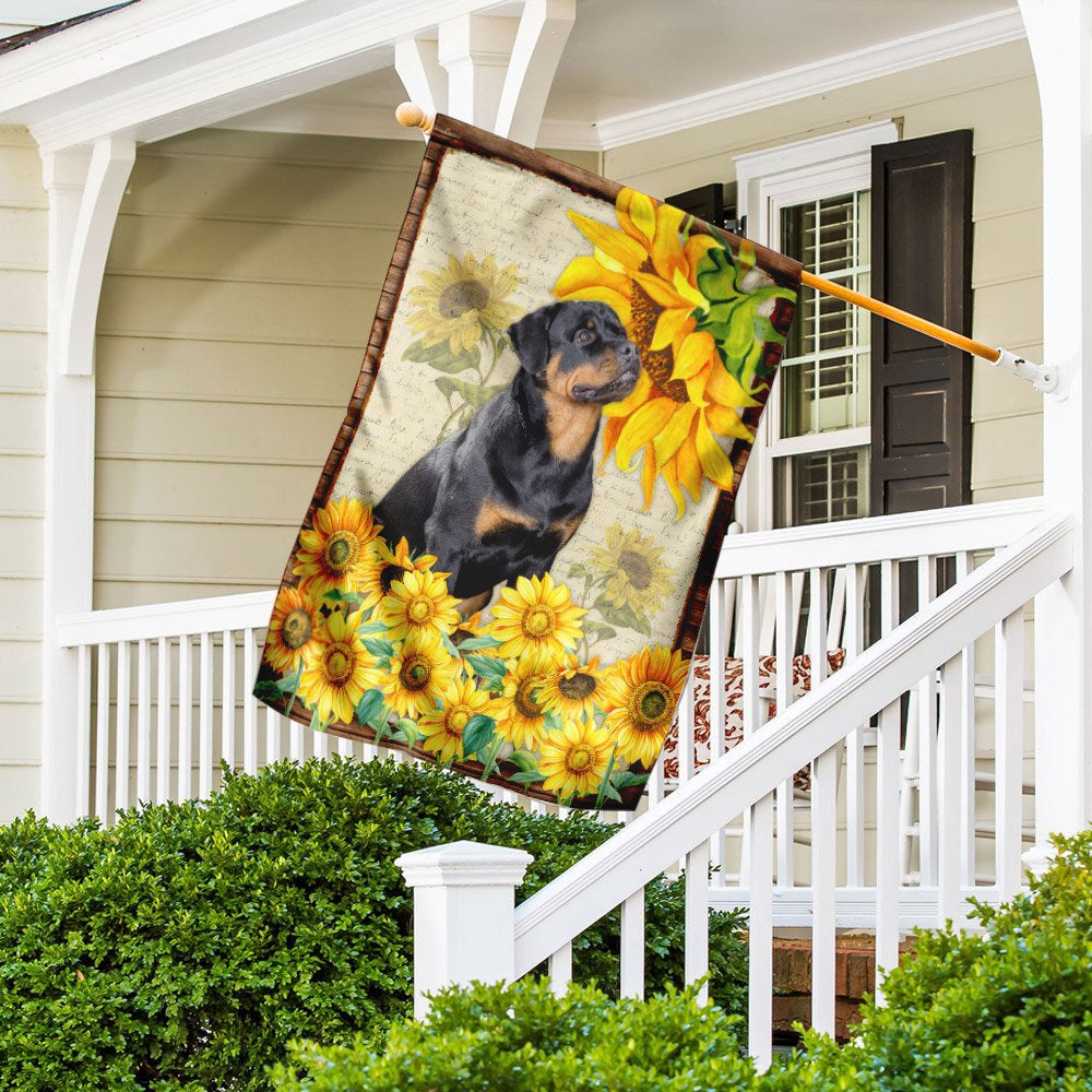 Dog Garden Flags, Adorable Rottweiler Flag, Rottweiler Dog With Sunflower Flag, Dog Flags For House, Dog Owner Gift
