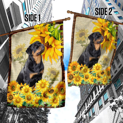 Dog Garden Flags, Adorable Rottweiler Flag, Rottweiler Dog With Sunflower Flag, Dog Flags For House, Dog Owner Gift