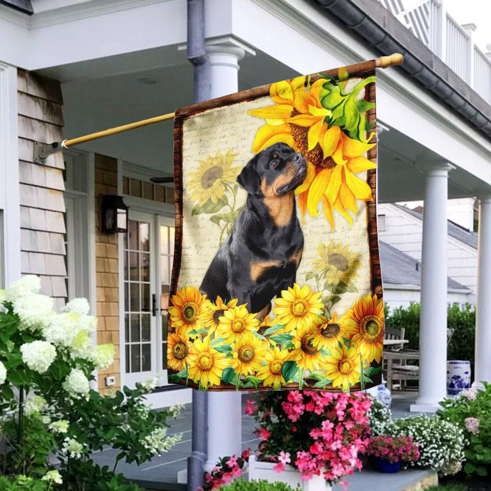 Dog Garden Flags, Adorable Rottweiler Flag, Rottweiler Dog With Sunflower Flag, Dog Flags For House, Dog Owner Gift