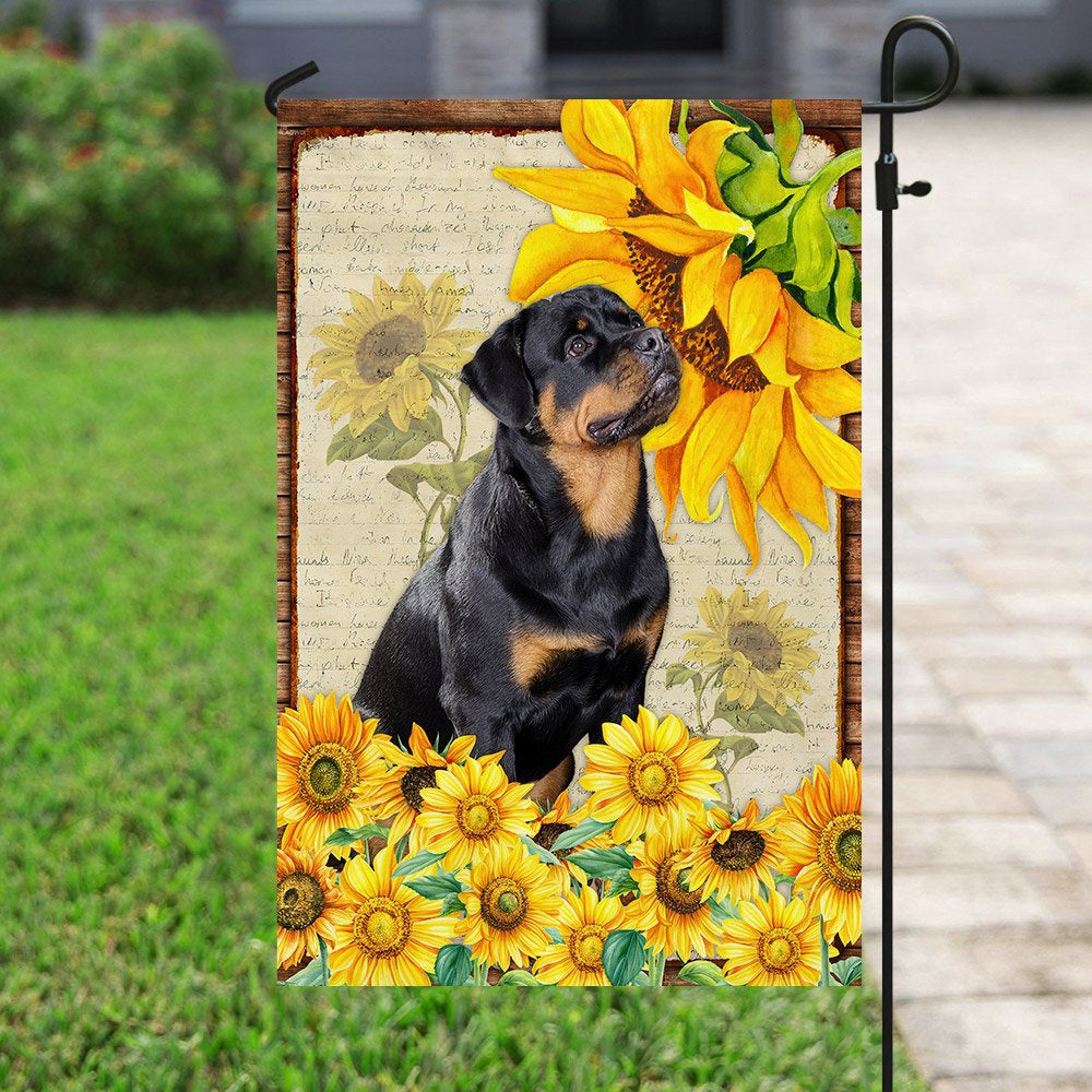 Dog Garden Flags, Adorable Rottweiler Flag, Rottweiler Dog With Sunflower Flag, Dog Flags For House, Dog Owner Gift