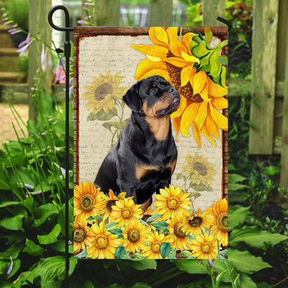 Dog Garden Flags, Adorable Rottweiler Flag, Rottweiler Dog With Sunflower Flag, Dog Flags For House, Dog Owner Gift