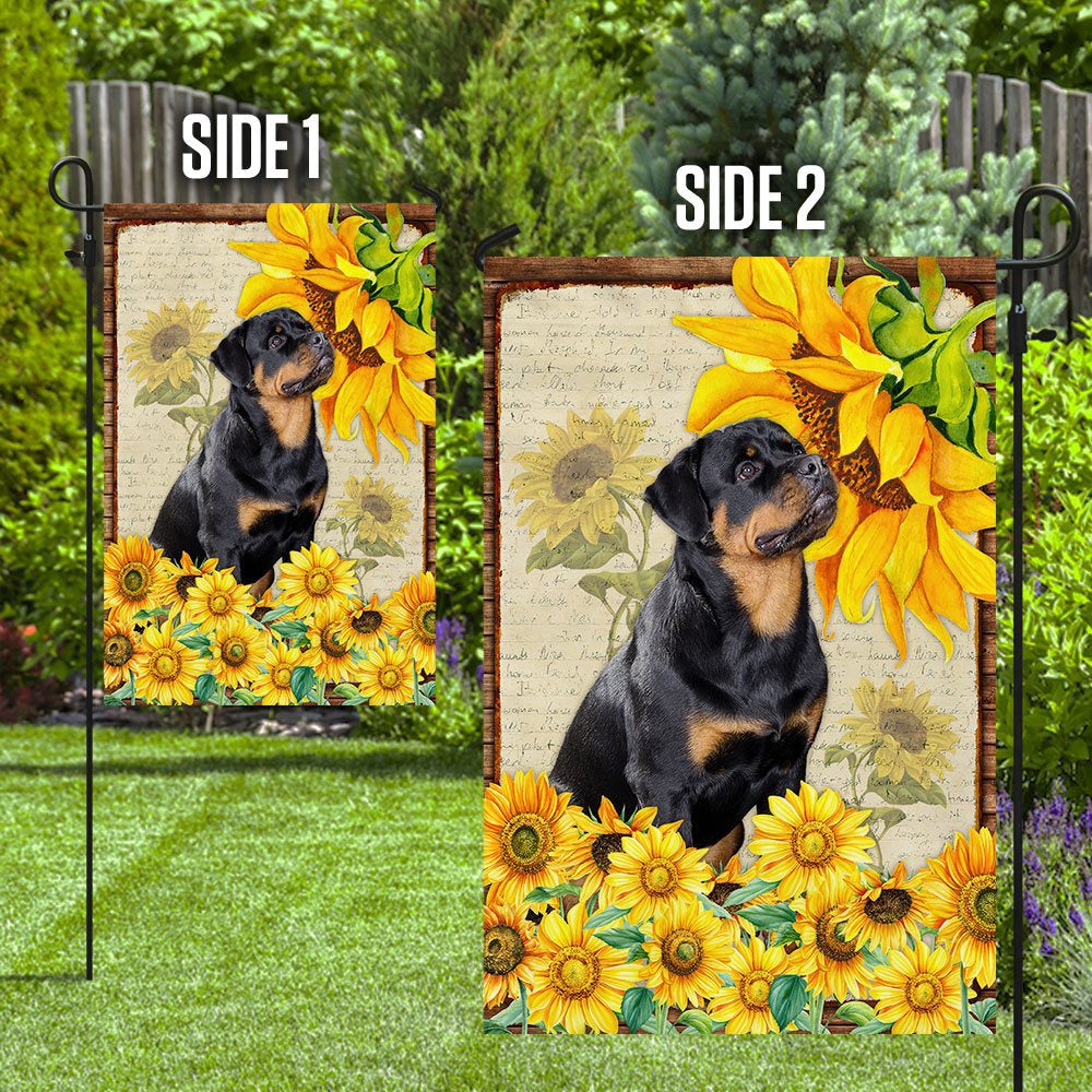 Dog Garden Flags, Adorable Rottweiler Flag, Rottweiler Dog With Sunflower Flag, Dog Flags For House, Dog Owner Gift