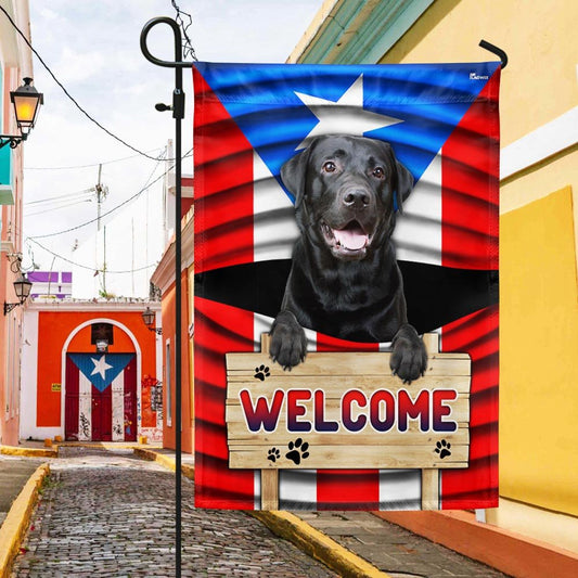 Dog Garden Flags, Black Labrador Dog Welcome Puerto Rican Flag, Dog Flags For House, Dog Owner Gift