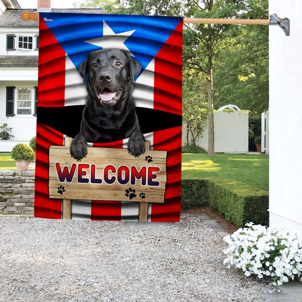 Dog Garden Flags, Black Labrador Dog Welcome Puerto Rican Flag, Dog Flags For House, Dog Owner Gift