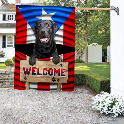 Dog Garden Flags, Black Labrador Dog Welcome Puerto Rican Flag, Dog Flags For House, Dog Owner Gift