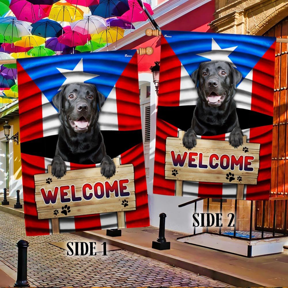 Dog Garden Flags, Black Labrador Dog Welcome Puerto Rican Flag, Dog Flags For House, Dog Owner Gift