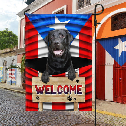 Dog Garden Flags, Black Labrador Dog Welcome Puerto Rican Flag, Dog Flags For House, Dog Owner Gift
