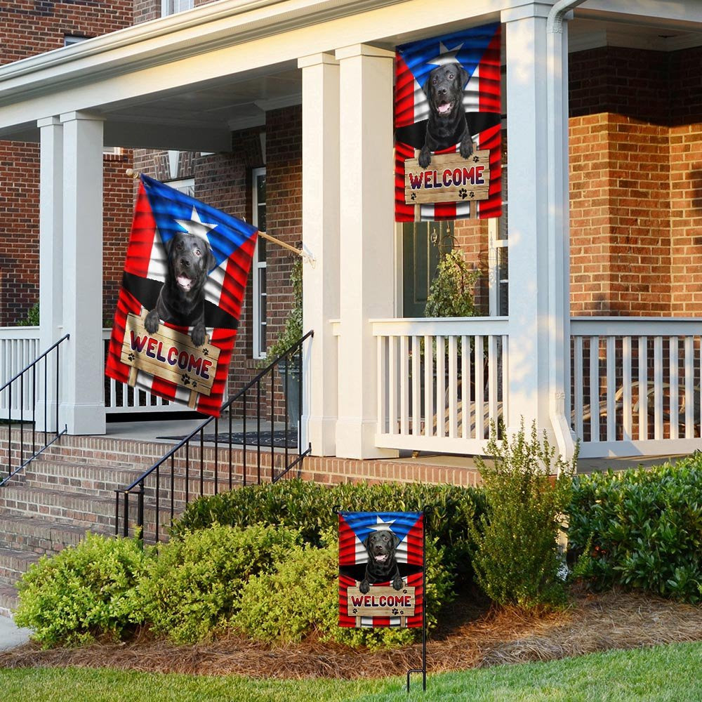 Dog Garden Flags, Black Labrador Dog Welcome Puerto Rican Flag, Dog Flags For House, Dog Owner Gift
