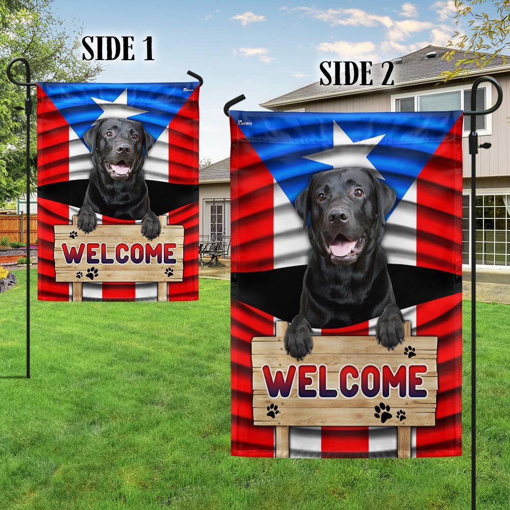 Dog Garden Flags, Black Labrador Dog Welcome Puerto Rican Flag, Dog Flags For House, Dog Owner Gift